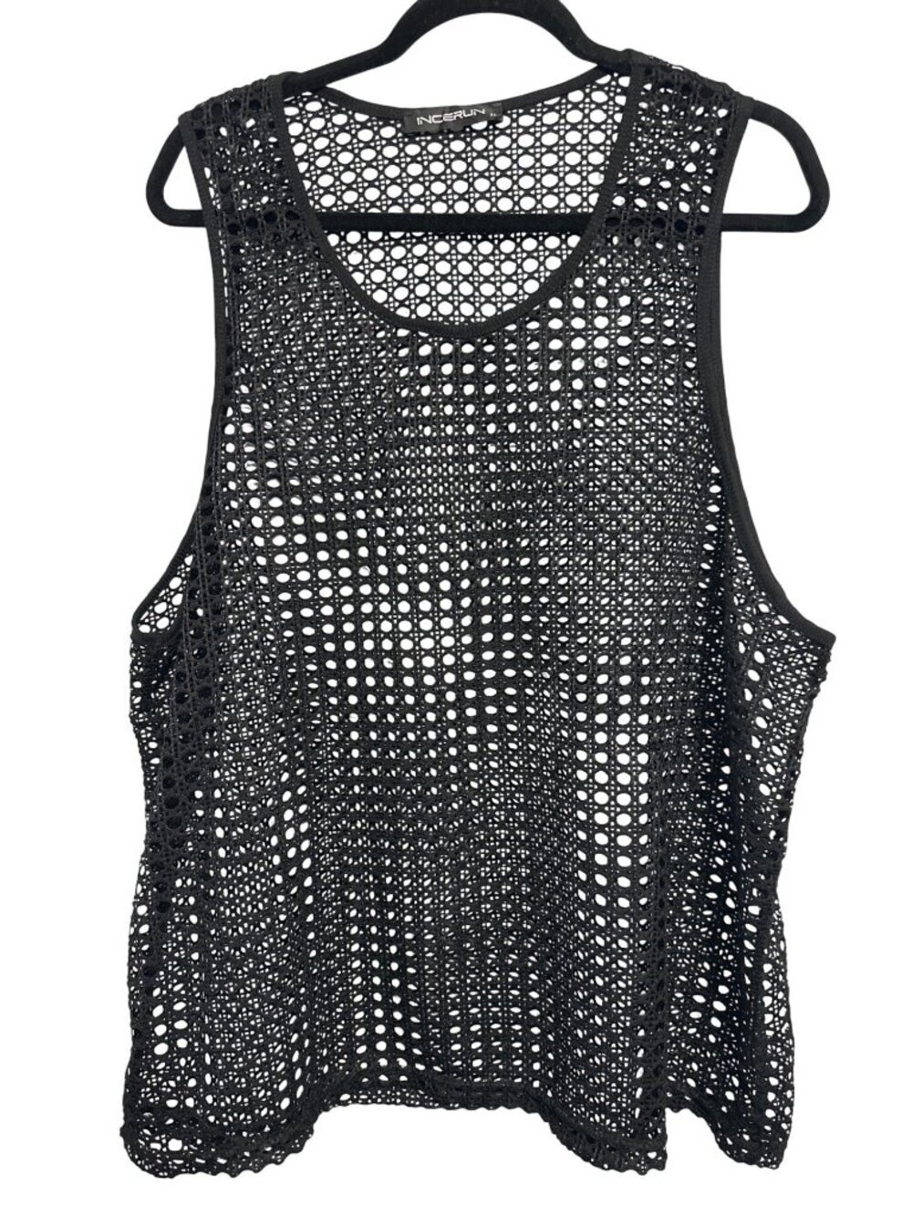 Black Mesh Tank Top Sleeveless See-Through INCERUN XL Lightweight Polyester